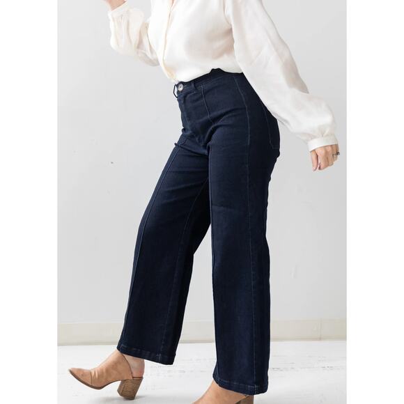 Brass The Sailor Pant Jeans Womens Size 8 Indigo Blue Dark Wash Wide Leg New - Picture 3 of 14